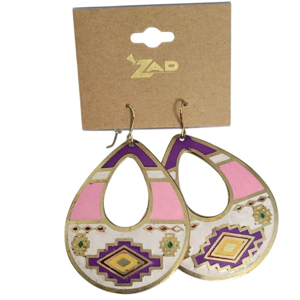 Prairie Princess Pastel Aztec Teardrop Enamel Earrings